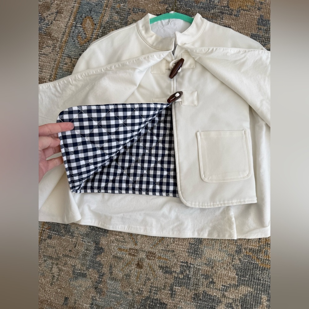 Gorgeous girls white cape with navy gingham vest. Perfect for Easter!